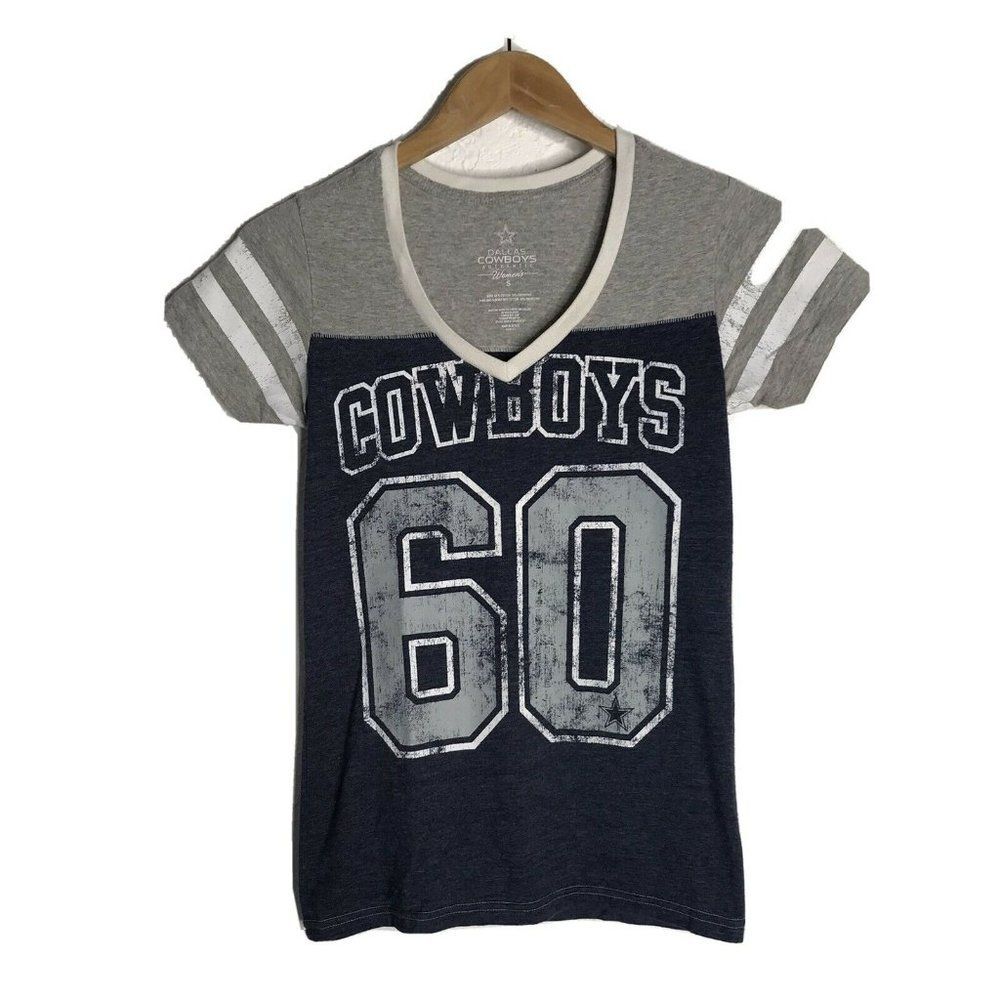 Dallas Cowboys Women's V-Neck Gray Blue T-shirt S